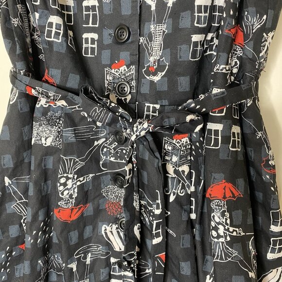 ModCloth Plus 1X Novelty Print Shirt Dress • Fit & Flare • Retro Black & Red - Picture 11 of 12